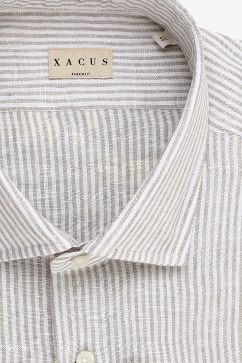 Men's Shirt Xacus Regular Stripe 100% linen collar French Long sleeve