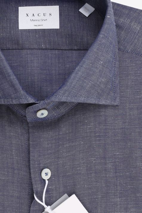 Men's Shirt Xacus Regular Plain 75% virgin wool 25% linen collar French Long sleeve