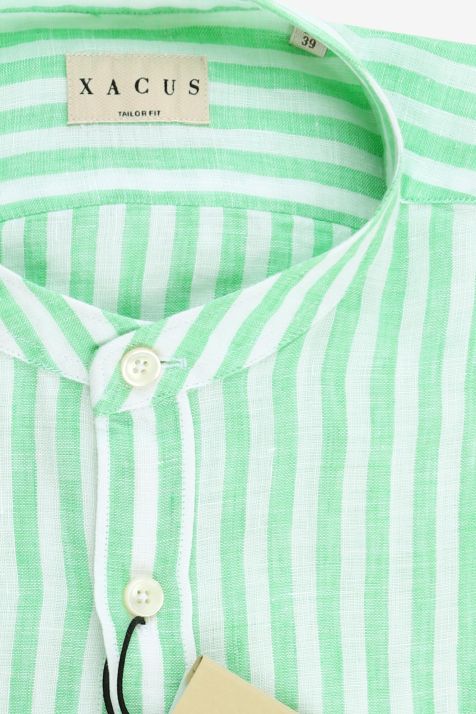Hemd Herren Xacus Regular Streifen 100% Leinen kragen Mandarinkragen Lange Ärmel