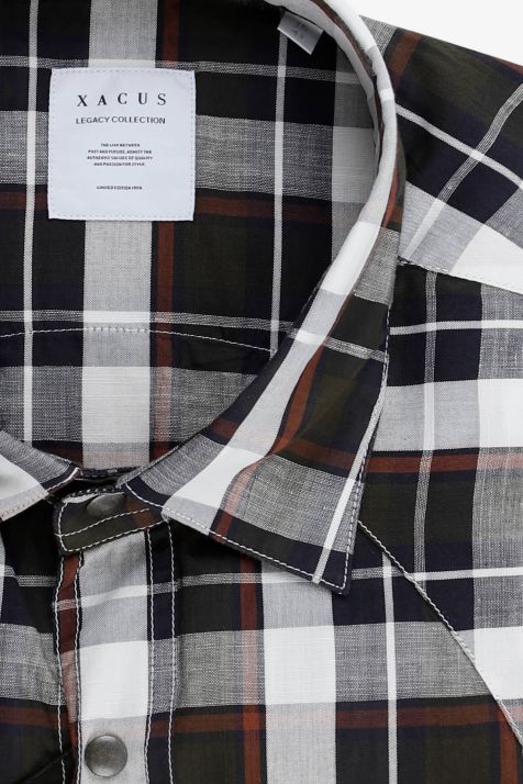 Chemise Homme Xacus Regular Carreaux 85% coton 15% lin col Classique Manche longue