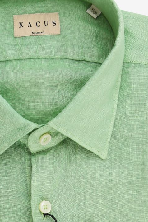 Men's Shirt Xacus Regular Plain 100% linen collar Italian Long sleeve