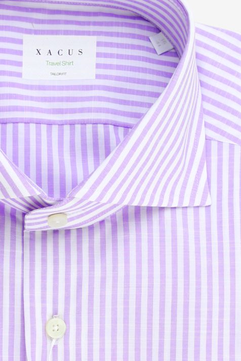 Camisa Hombre Xacus Regular No Plancha Rayas 100% algodón cuello Francés Manga larga