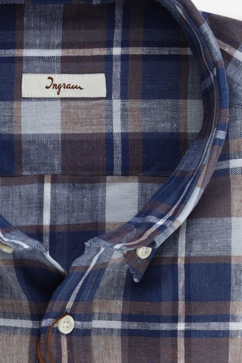 Hemd Herren Ingram Classic Karo 50 % Baumwolle, 50 % Leinen kragen Button-Down Lange Ärmel