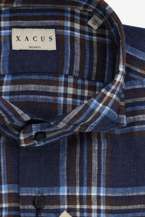 Camisa Hombre Xacus Regular Cuadros 100% lino cuello Francés Manga larga