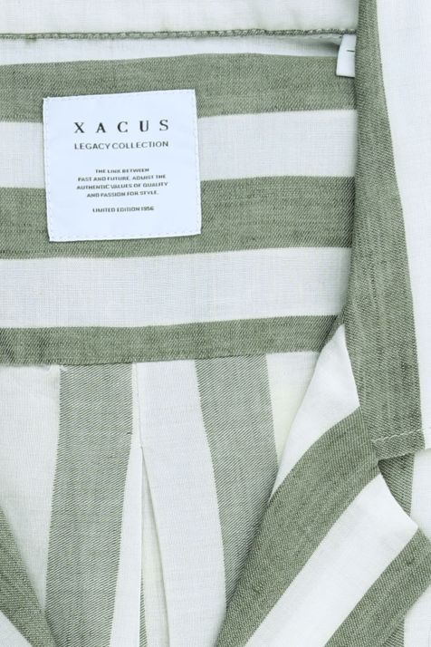 Chemise Homme Xacus Regular Rayures 58% coton 42% lin col Hawaien Manche courte