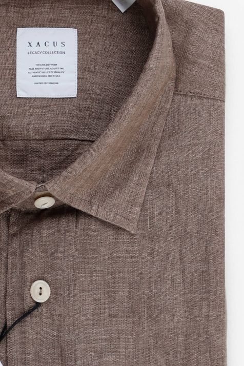Hemd Herren Xacus Regular Einfarbig 100% Leinen kragen Italienisch Lange Ärmel