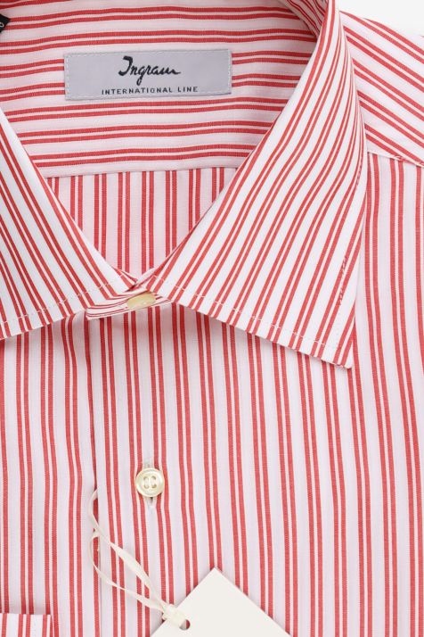 Camisa Hombre Ingram Slim Rayas 100% algodón cuello Italiano Manga larga