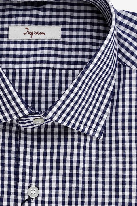 Hemd Herren Ingram Slim Karo 100% Baumwolle kragen Französisch Lange Ärmel