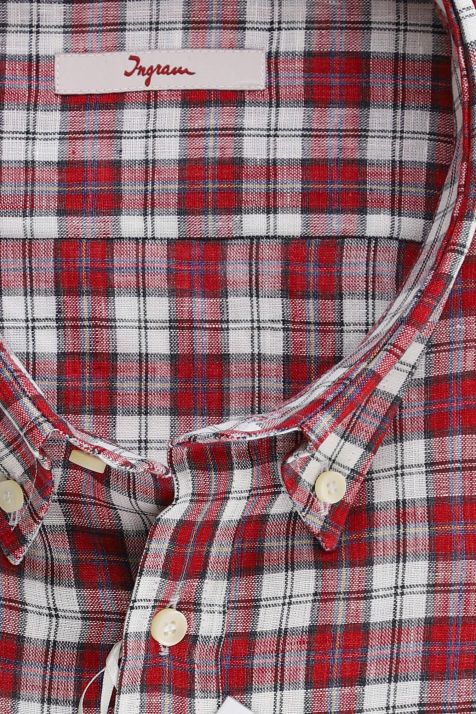 Men's Shirt Ingram Classic Check 100% linen collar Button down Short sleeve