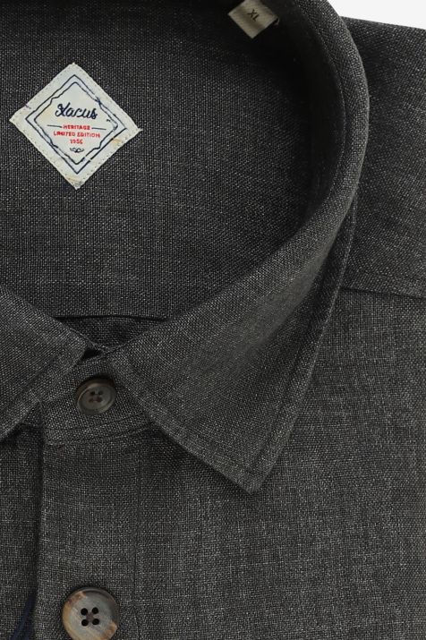 Camisa Hombre Xacus Regular Lisa 100% lino cuello Italiano Manga larga