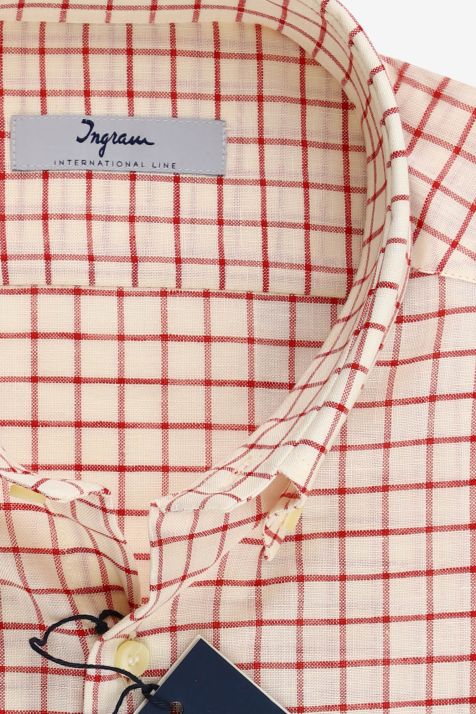 Men's Shirt Ingram Regular Check 80% Cotton 20% Linen collar Button down Long sleeve
