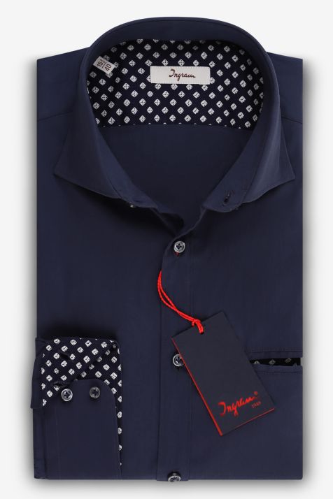 Men's Shirt Ingram Slim Plain 72% cotton 3% elastan 25% pa collar French Long sleeve