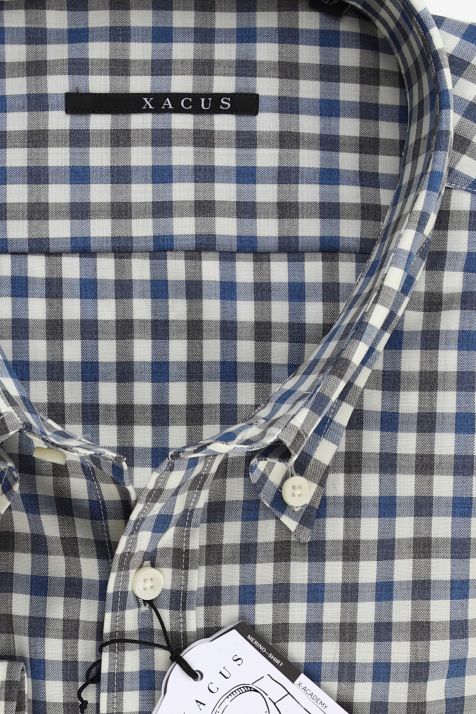 Men's Shirt Xacus Classic Check 100% merinos wool collar Button down Long sleeve
