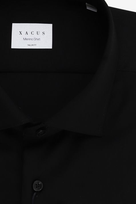 Men's Shirt Xacus Regular Plain 100% merinos wool collar French Long sleeve