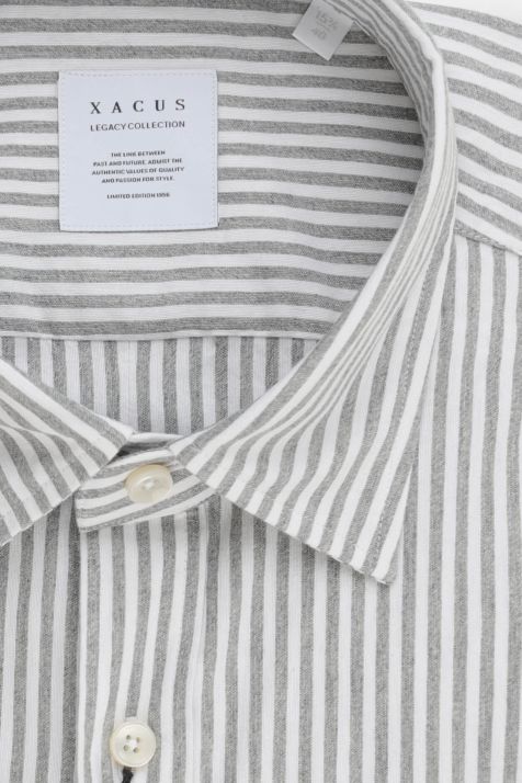 Camisa Hombre Xacus Regular Rayas 100% algodón cuello Italiano Manga larga