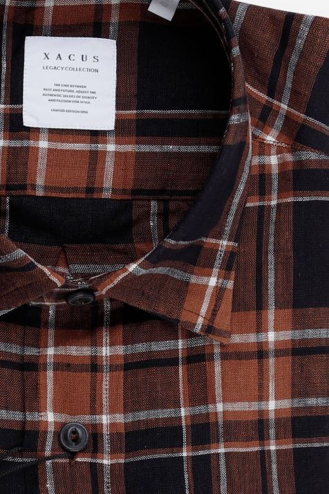 Chemise Homme Xacus Regular Carreaux 100% lin col Classique Manche courte