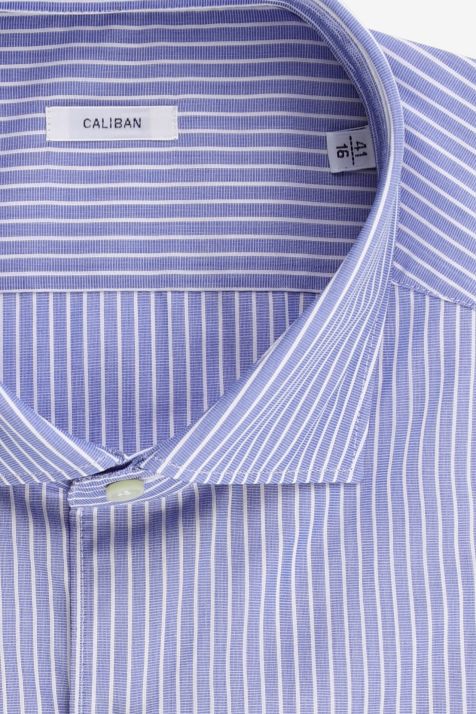 Camisa Hombre Caliban Regular Rayas 100% algodón cuello Francés Manga larga