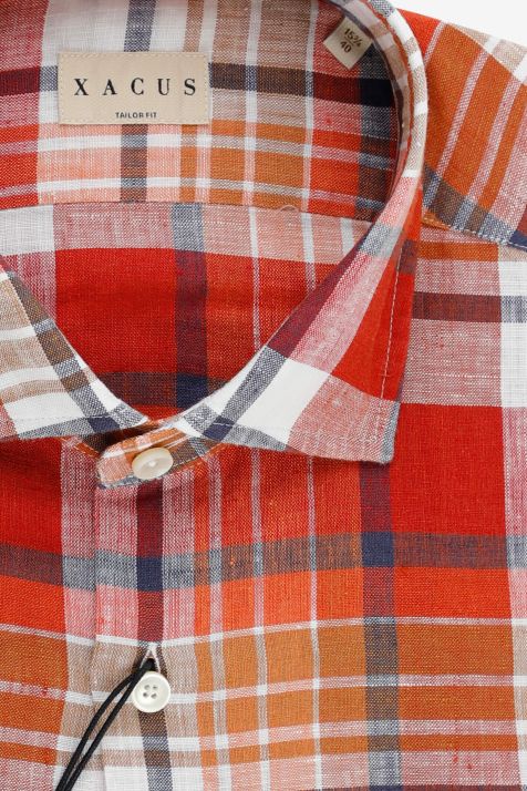 Camisa Hombre Xacus Regular Cuadros 100% lino cuello Francés Manga larga
