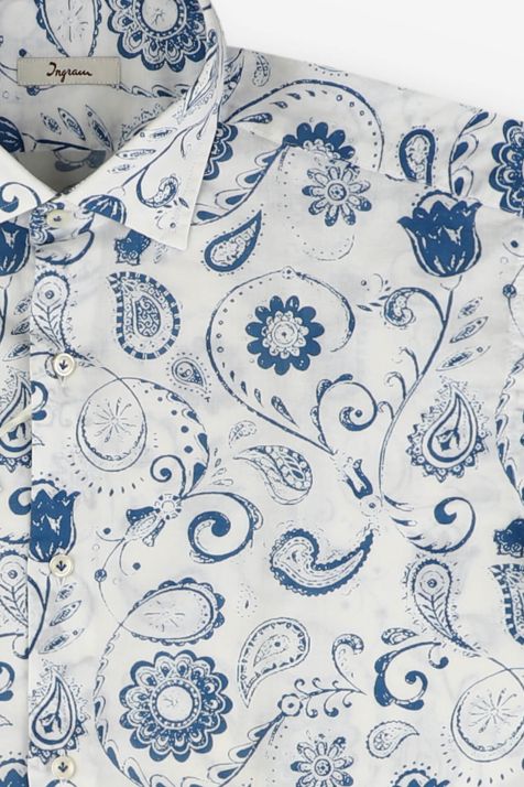 Camisa Hombre Ingram Regular Estampada 100% algodón lavado cuello Francés Manga larga
