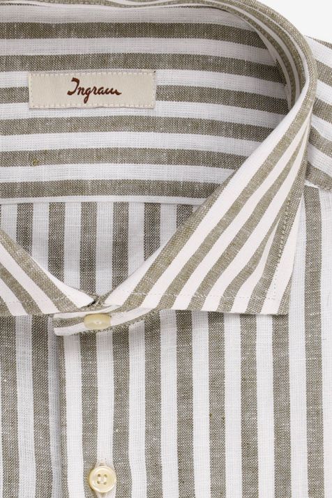 Men's Shirt Ingram Regular Stripe 60% linen 40% cotton collar French Long sleeve