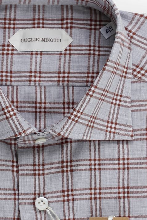 Men's Shirt Guglielminotti Regular Check 100% cotton collar French Long sleeve