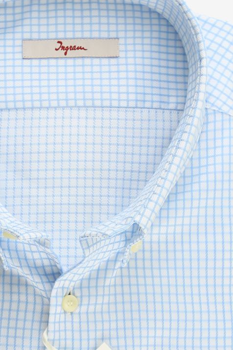 Men's Shirt Ingram Slim Check 100% cotton collar Button down Long sleeve