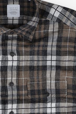 Men's Shirt Xacus Regular Check 97%linen 3% cotton collar Italian Short sleeve