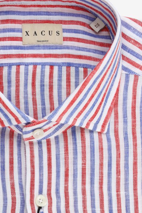 Camisa Hombre Xacus Regular Rayas 100% lino cuello Francés Manga larga