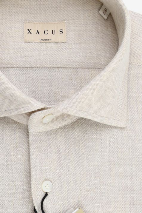 Camisa Hombre Xacus Regular Lisa 75% algodón, 25% lino cuello Francés Manga larga