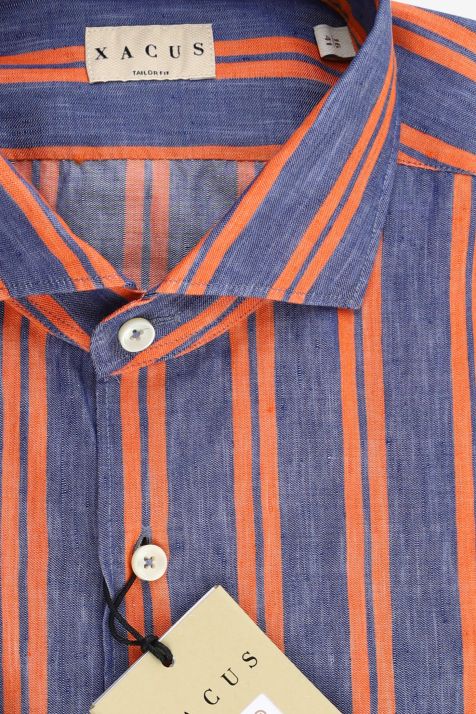 Men's Shirt Xacus Regular Stripe 68% cotton 32% linen collar French Long sleeve