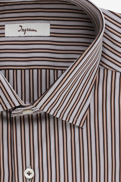 Camisa Hombre Ingram Regular Rayas 100% algodón cuello Italiano Manga larga