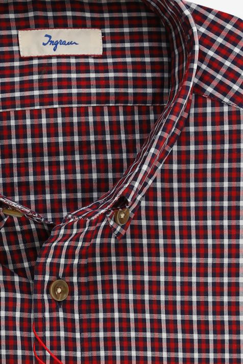 Men's Shirt Ingram Slim Check 100% cotton collar Button down Long sleeve