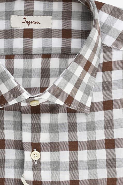Men's Shirt Ingram Slim Check 100% cotton collar French Long sleeve