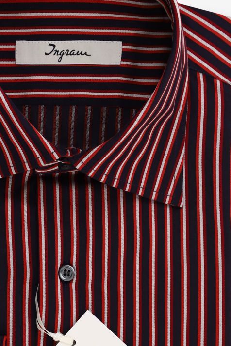 Hemd Herren Ingram Slim Streifen 100% Baumwolle kragen Italienisch Lange Ärmel