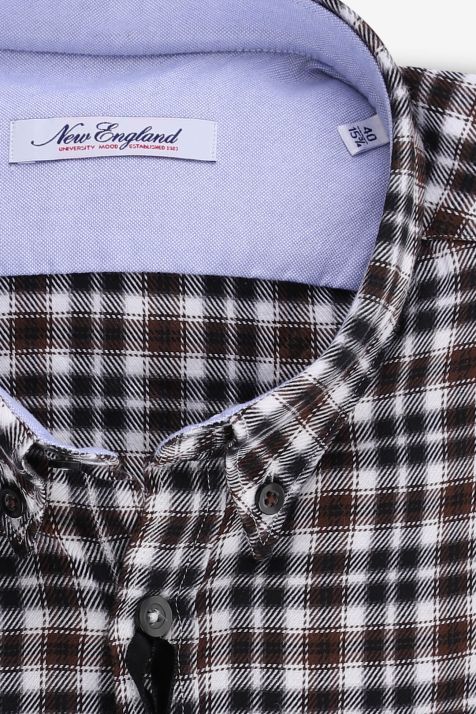Hemd Herren New England Slim Karo 100% Baumwolle kragen Button-Down Lange Ärmel