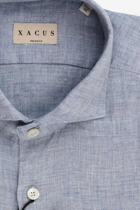 Men's Shirt Xacus Regular Semi-plain 100% linen collar French Long sleeve