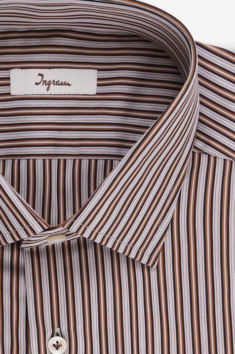 Camisa Hombre Ingram Regular Rayas 100% algodón cuello Francés Manga larga