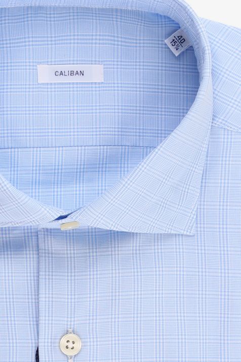 Camisa Hombre Caliban Regular Cuadros 100% algodón cuello Francés Manga larga