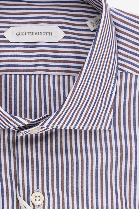 Chemise Homme Guglielminotti Slim Rayures 100% coton col Italien Manche longue