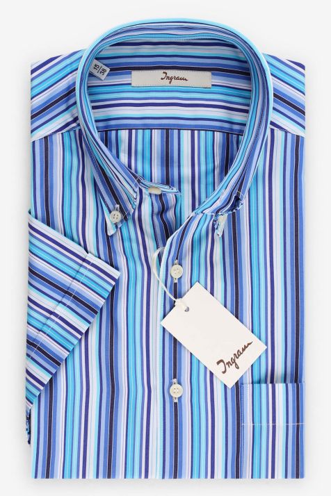 Men's Shirt Ingram Regular Stripe 100% cotton collar Button down Short sleeve