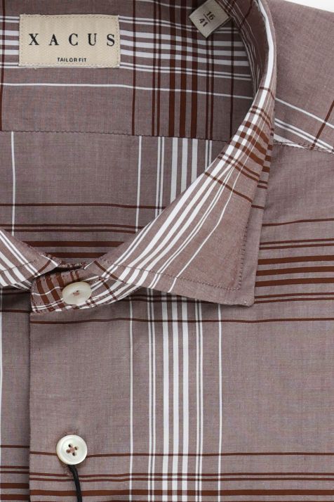 Camisa Hombre Xacus Regular Cuadros 100% algodón cuello Francés Manga larga