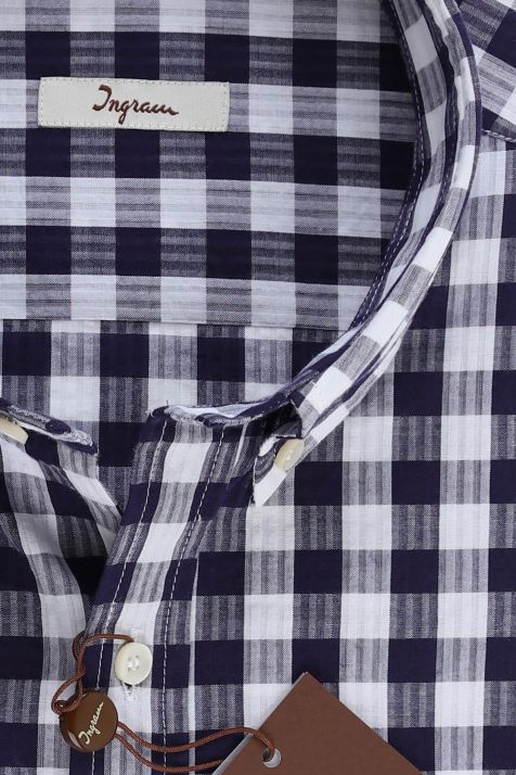 Men's Shirt Ingram Classic Check 100% cotton collar Button down Short sleeve