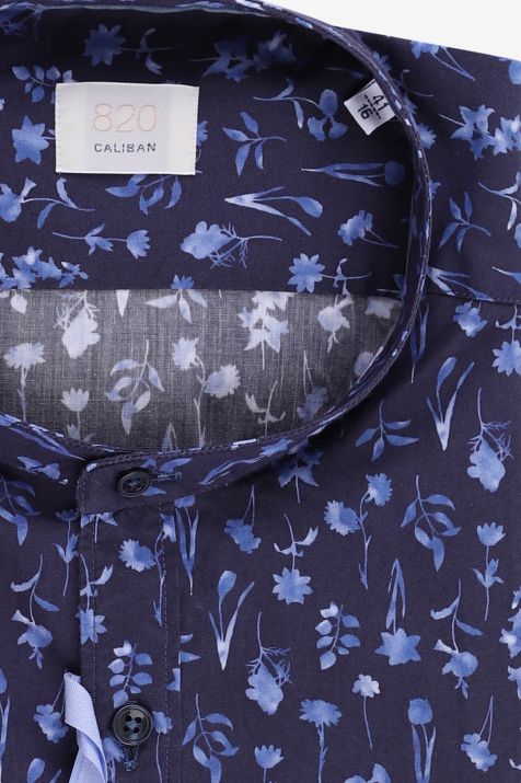 Men's Shirt Caliban Slim Patterned 100% cotton collar Mandarin Long sleeve