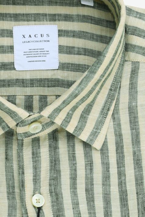 Men's Shirt Xacus Regular Stripe 100% linen collar Italian Long sleeve