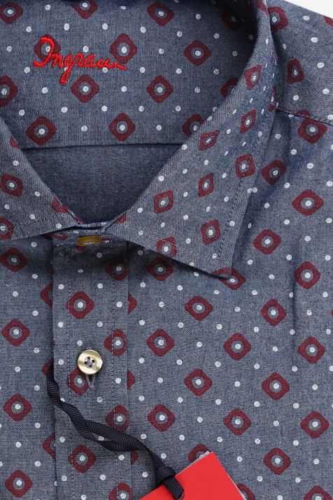 Men's Shirt Ingram Slim Patterned 100% cotton collar French Long sleeve