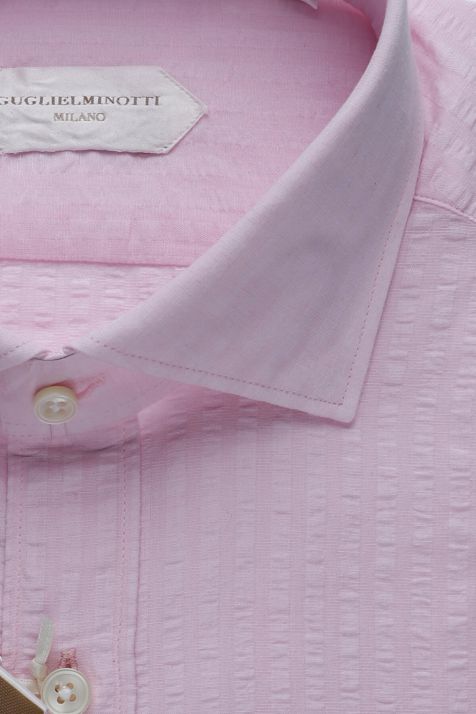 Camisa Hombre Guglielminotti Regular Rayas 80% algodón 20% Lino cuello Francés Manga larga