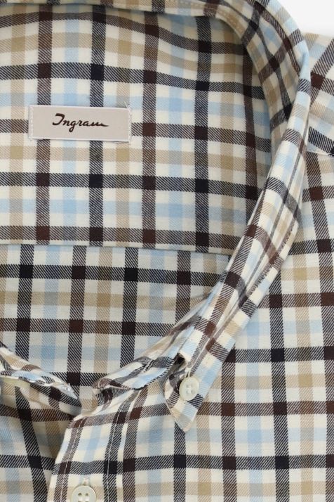 Camisa Hombre Ingram Classic Cuadros 100% algodón cuello Abotonado Manga larga