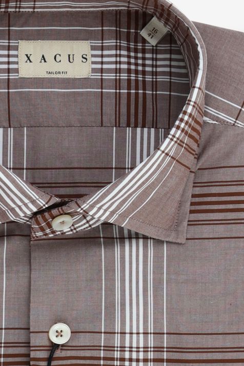 Camisa Hombre Xacus Regular Cuadros 100% algodón cuello Francés Manga larga