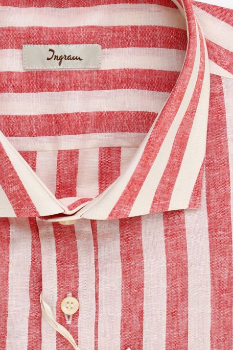 Camisa Hombre Ingram Classic Rayas 55% lino, 45% algodón cuello Francés Manga larga