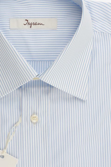 Camisa Hombre Ingram Classic Rayas 100% algodón cuello Italiano Manga larga